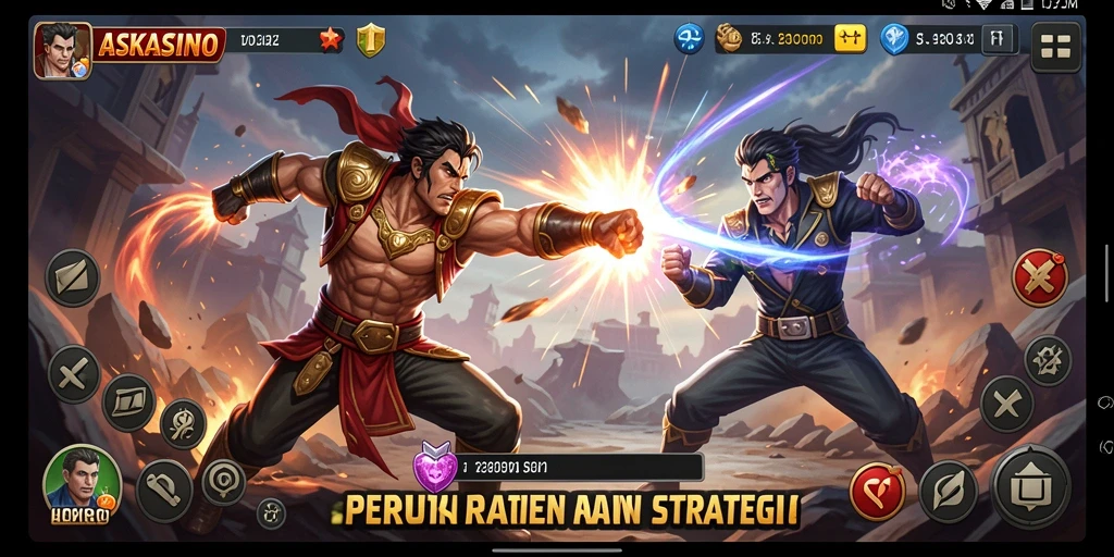Screenshot gameplay ASKASINO yang menunjukkan aksi pertarungan mendebarkan.